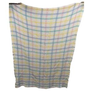 Vintage 60's Beacon 100% Cotton USA Made Pastel Plaid Stripe Baby Blanket